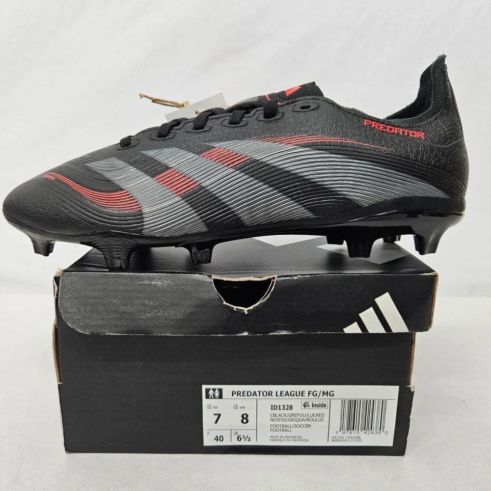Adidas Predator‎ League FG/MG Soccer Cleats ID1328 Black Grey Red Men's Sz 7