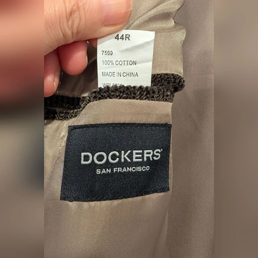 Dockers Corduroy Sport Coat Army Green Gray Size 44R Cotton Blazers Two Button
