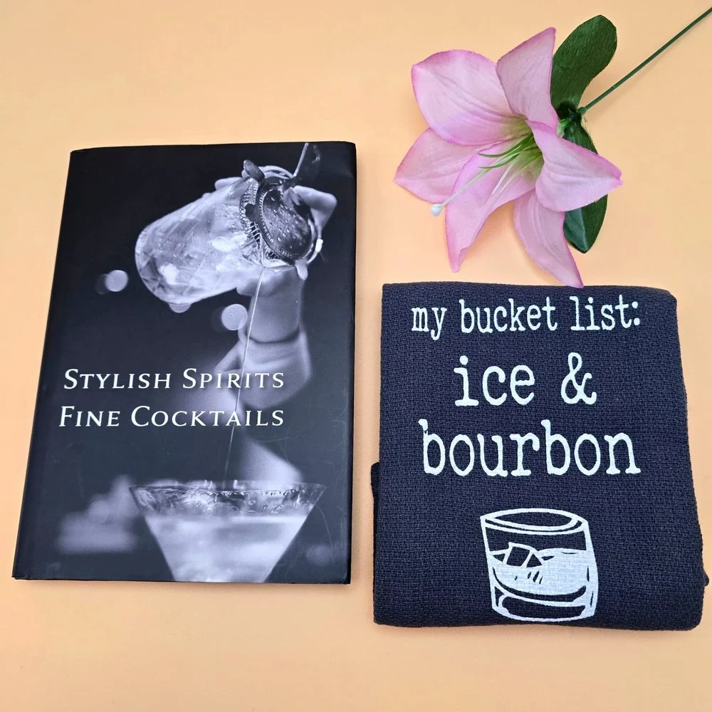 Stylish Spirits Fine Cocktails Book by Kevin Chang & Bucket List Towel Set‎