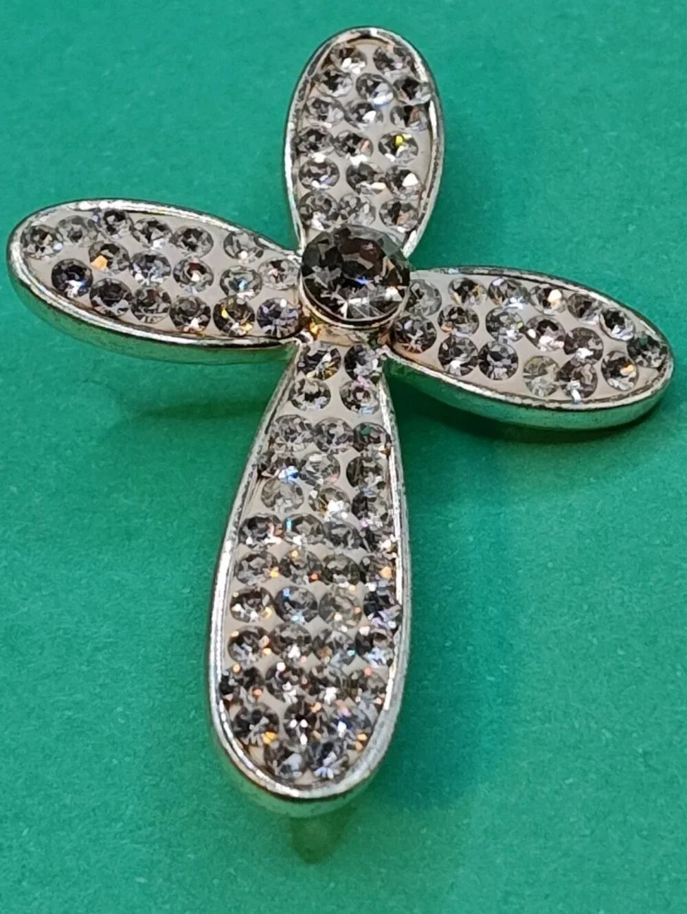 Vintage Cross Locket Amethyst Sterling Cross Pendant Rhinestone Cross Brooch LC