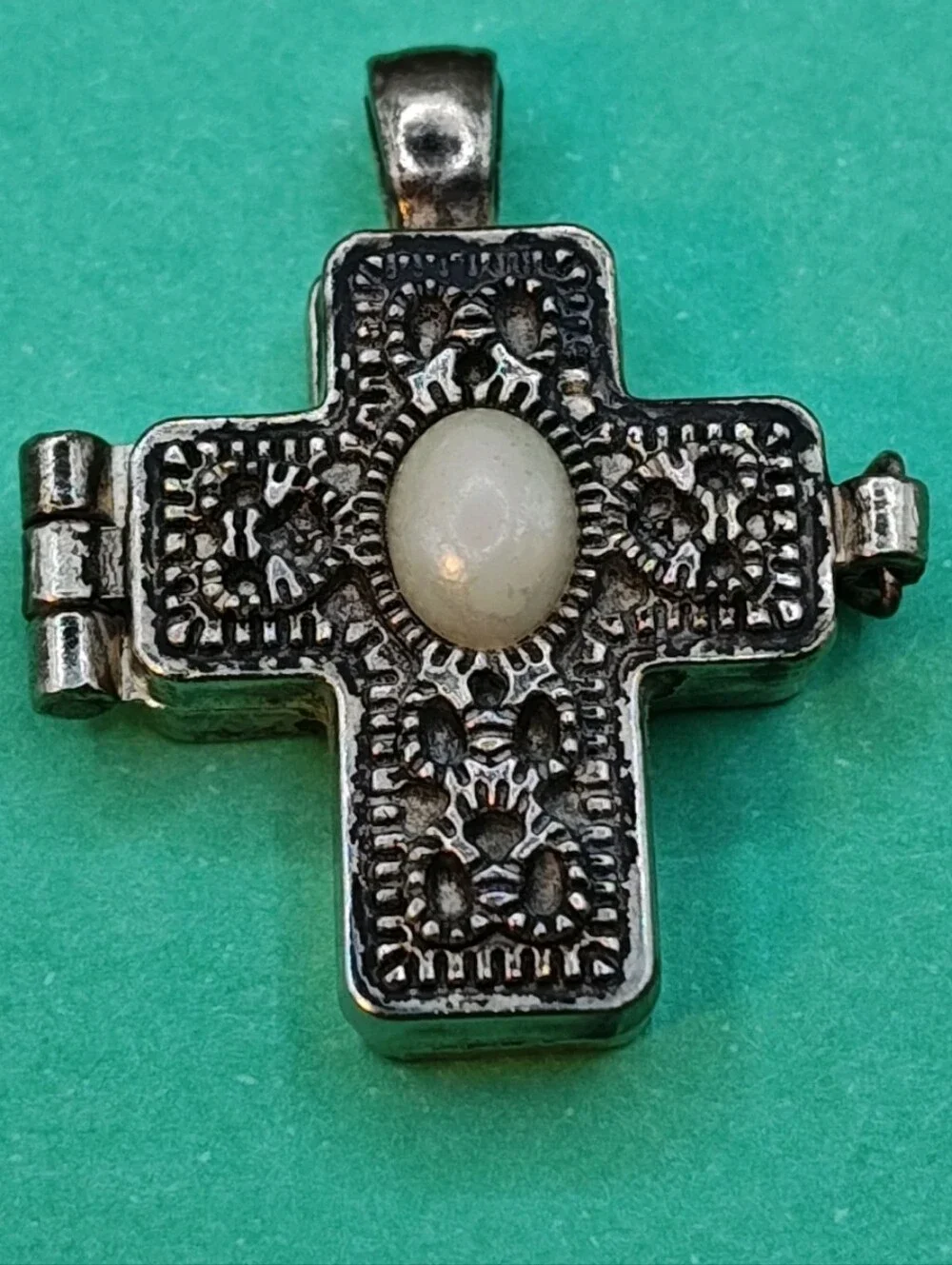 Vintage Cross Locket Amethyst Sterling Cross Pendant Rhinestone Cross Brooch LC