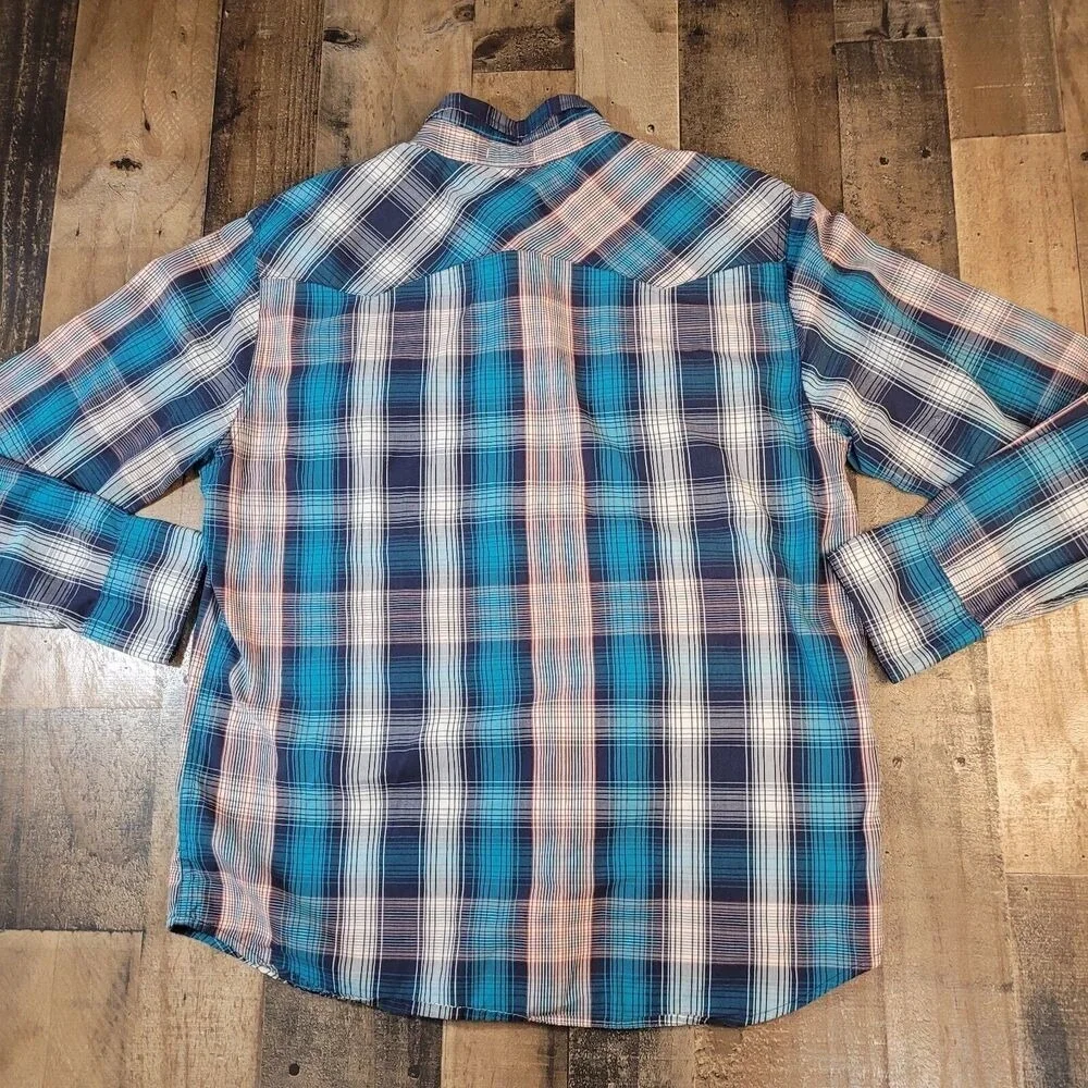 LEVIS Mens‎ Standard Fit Plaid Long Sleeve Snap Button Western Shirt Blue Large