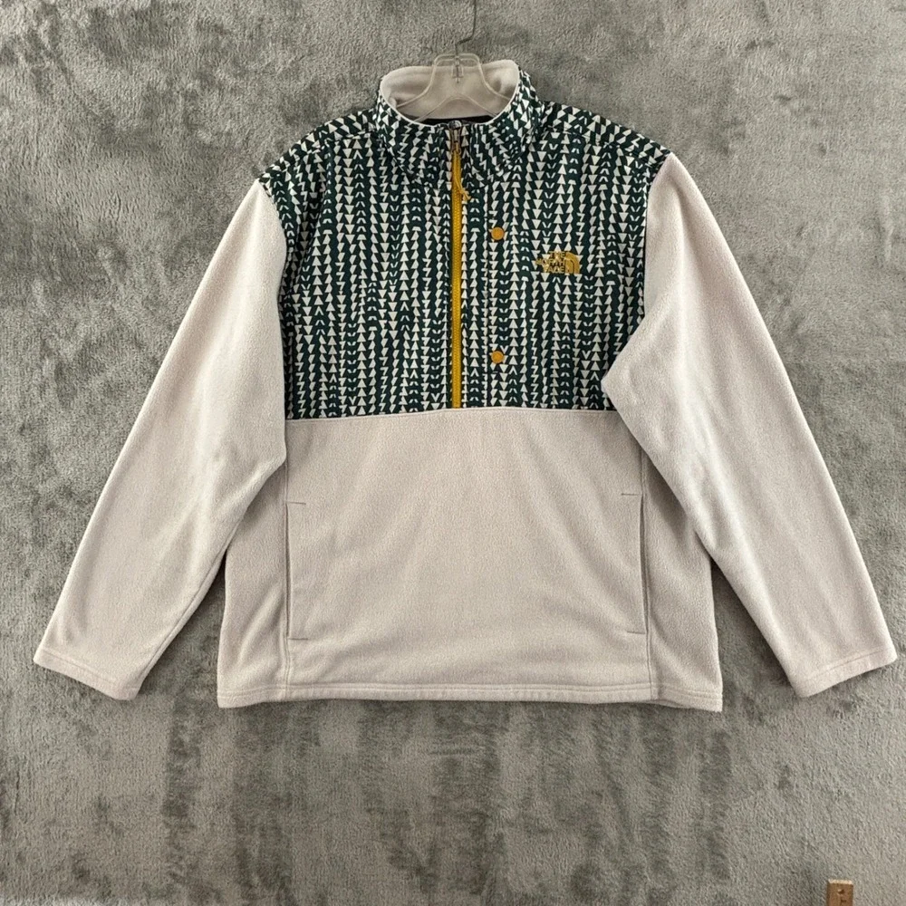 The North Face 1/2 Zip‎ Fleece Pullover Mens XL Green Off White Yellow Pockets