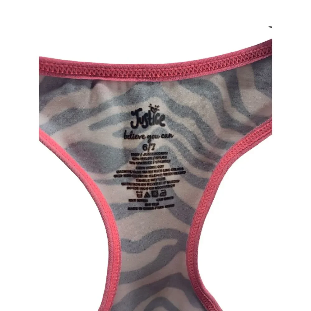 Justice Girls' Zebra Print Racerback Athletic Sports Bra Youth Size 6/7