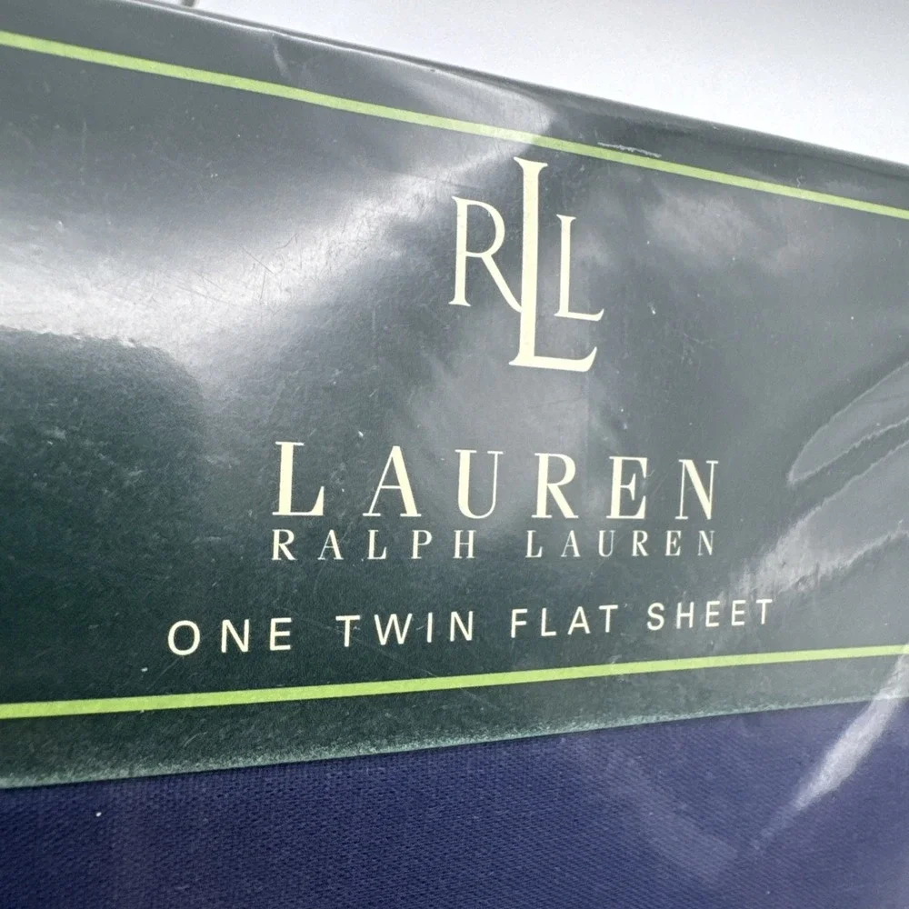 Ralph Lauren TWIN Flat Bed Sheet Navy Blue USA Made 100% Cotton Vtg 90s Polo