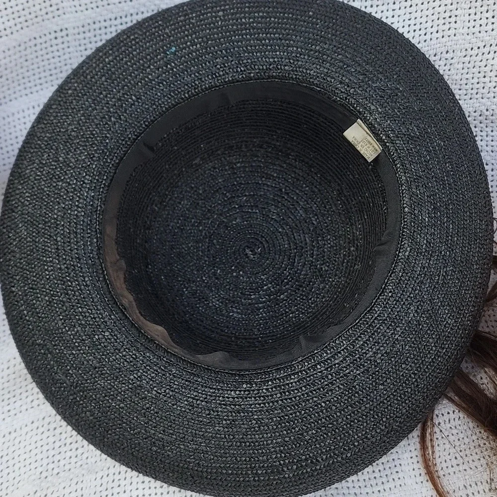 Black Rattan braided‎ leather  band hat