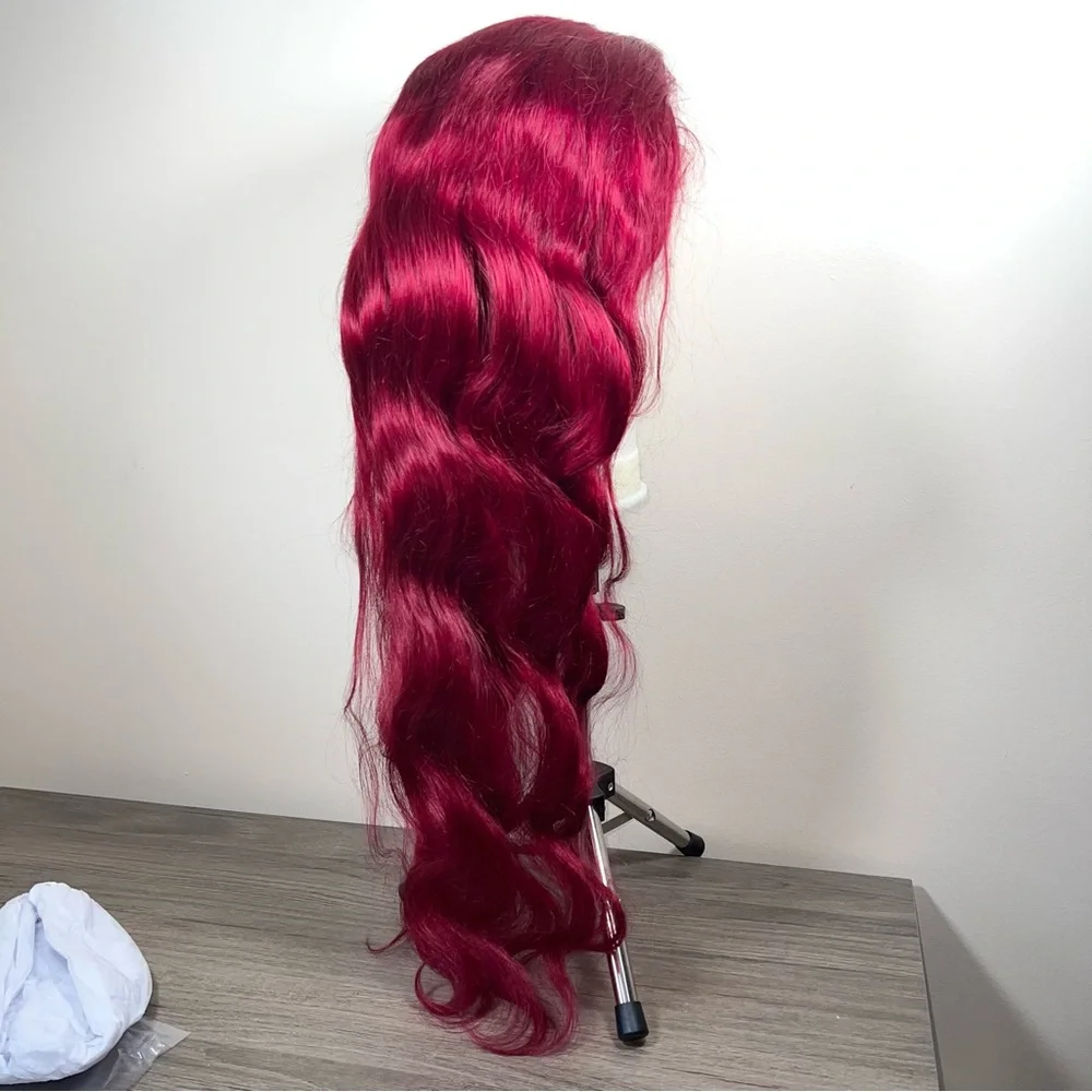 Burgundy Red 99J Human Hair Body Wave Lace Front 30 Inch Wig