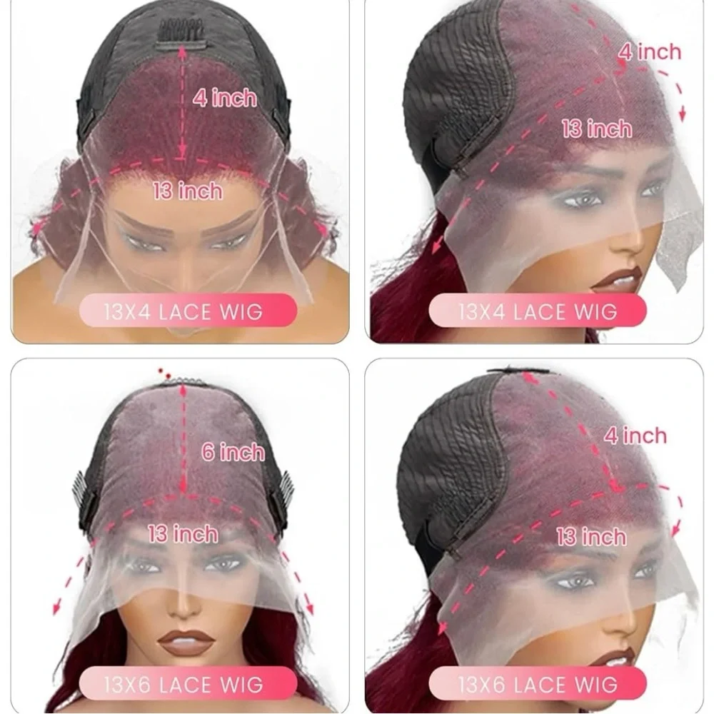 Burgundy Red 99J Human Hair Body Wave Lace Front 30 Inch Wig