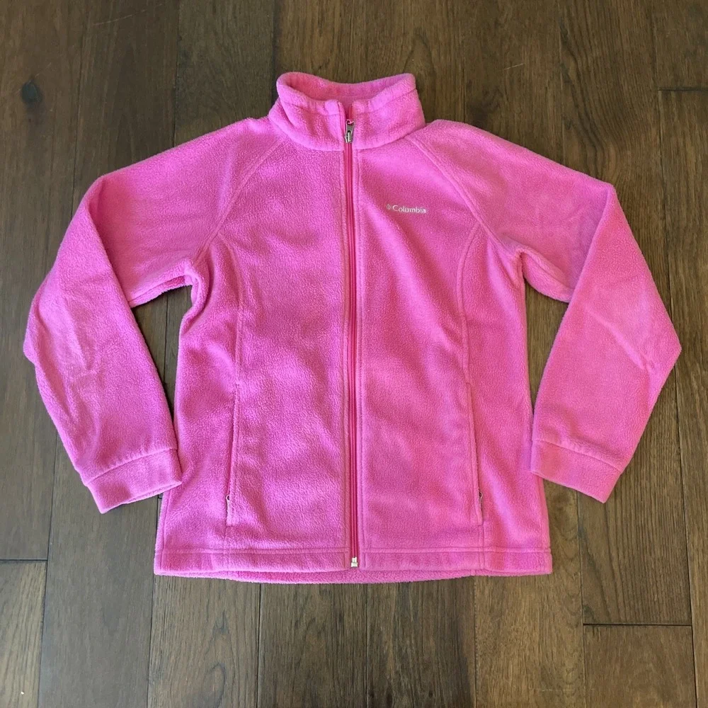 Columbia Fleece Jacket‎ Girls 14/16 Pink Full Zip Stand Collar Zip Pockets Warm