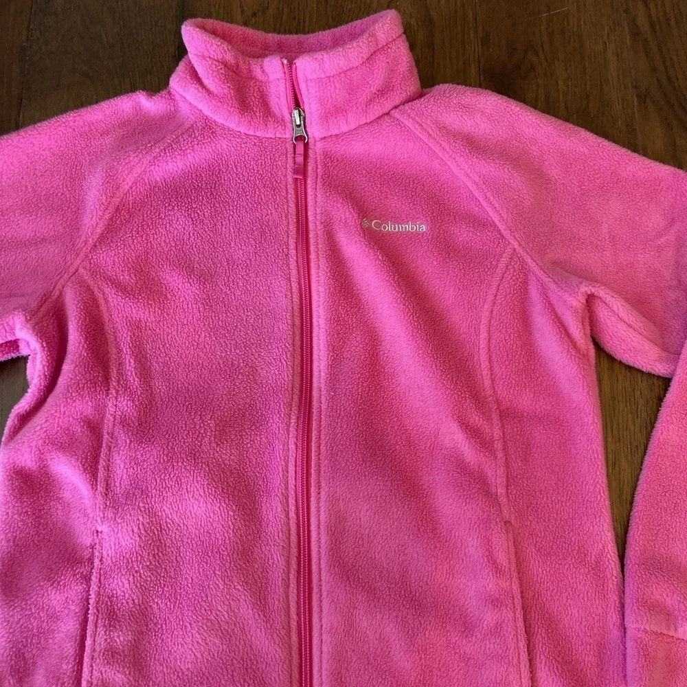 Columbia Fleece Jacket‎ Girls 14/16 Pink Full Zip Stand Collar Zip Pockets Warm