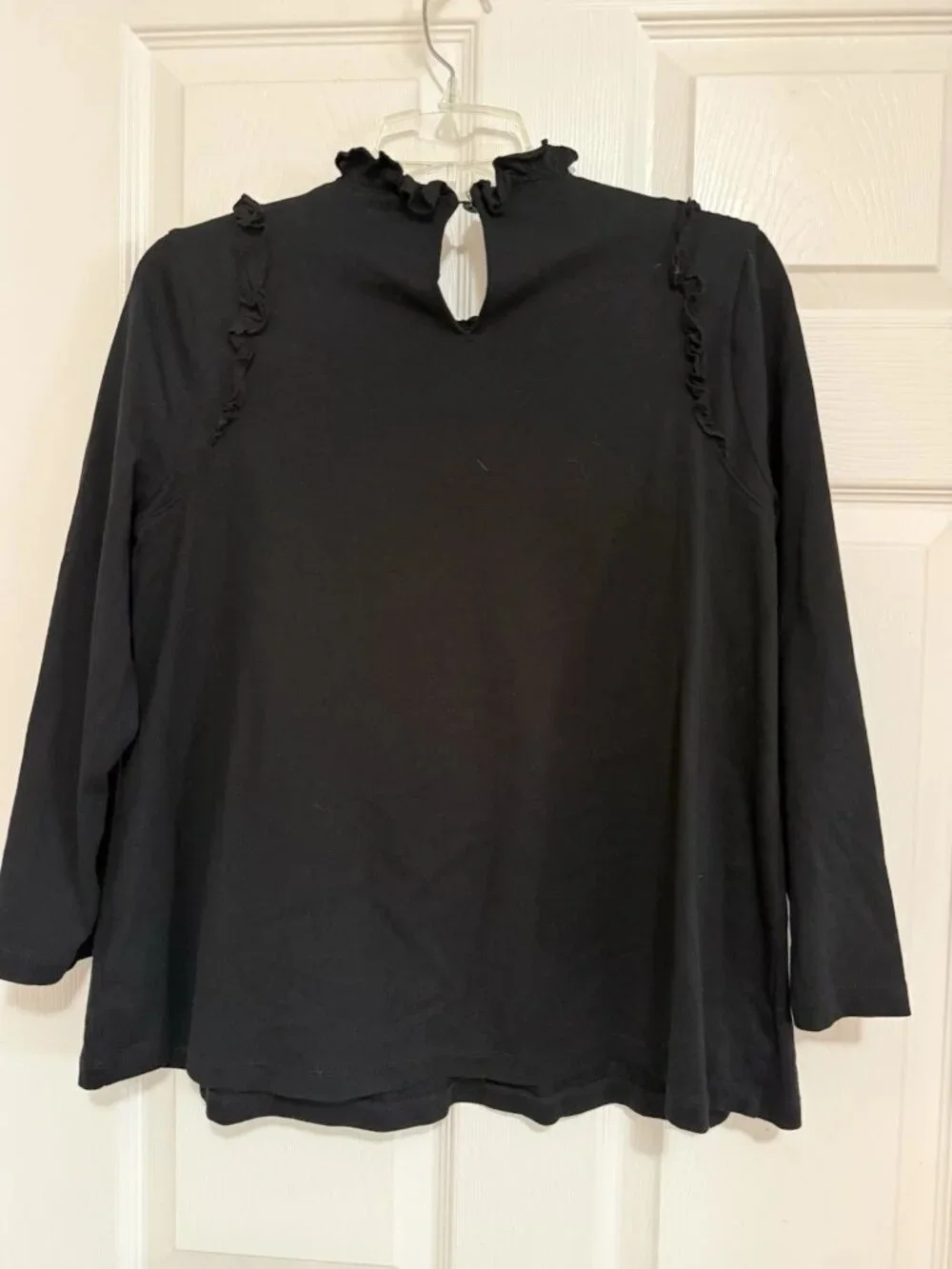 KATE SPADE Size M Black Embroidered Ruffled Long Sleeve Peasant Top