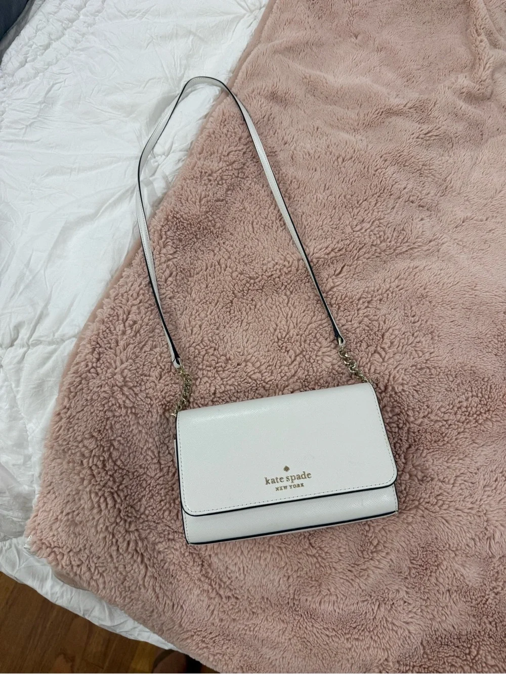kate spade White Saffiano Leather Crossbody with Gold Hardware