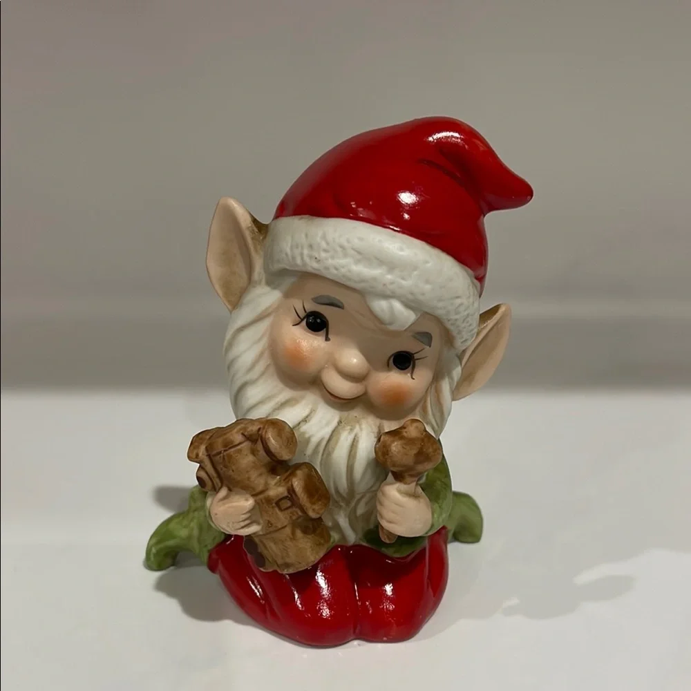 Vintage 1960's Homco, Santa's Workshop Elf Making a Train #5406