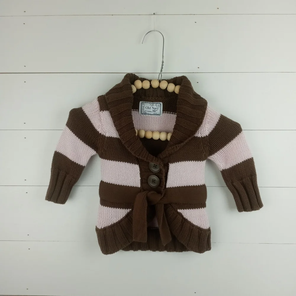 Old Navy girls size 6-12 light pink and brown large button wrap cardigan sweater