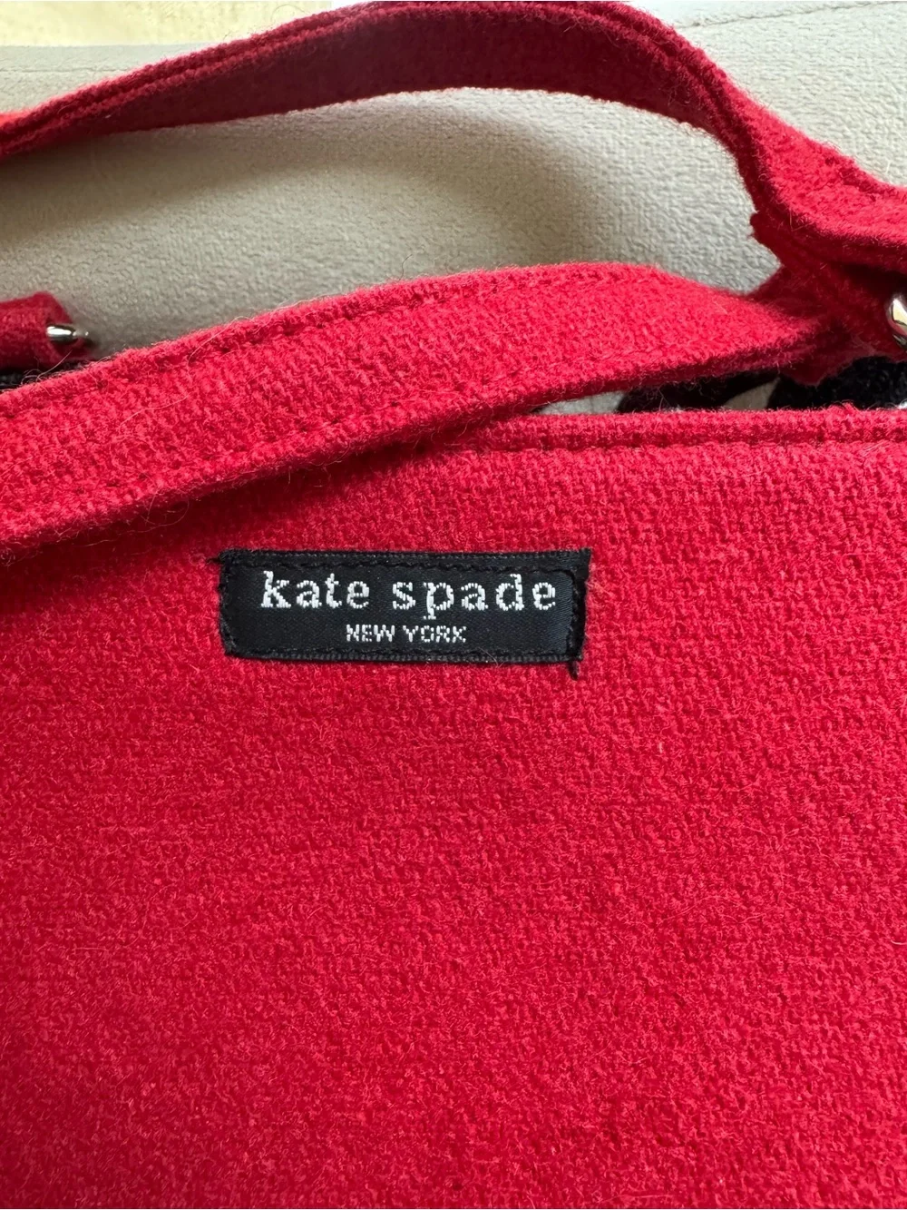 kate spade Red Wool Shoulder Tote with Zebra Lining