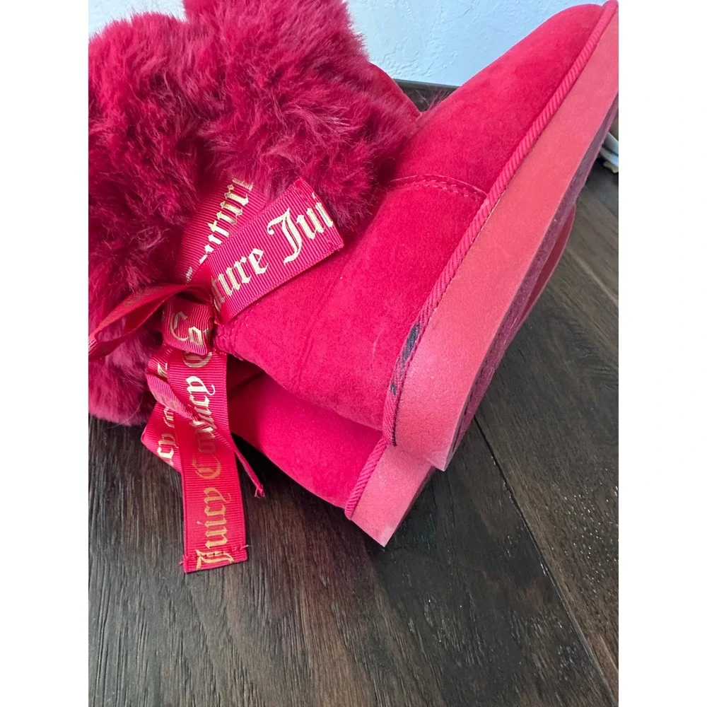 Juicy Couture JC-King Red Faux Fur Ribbon Bow Winter Boots Womens 6
