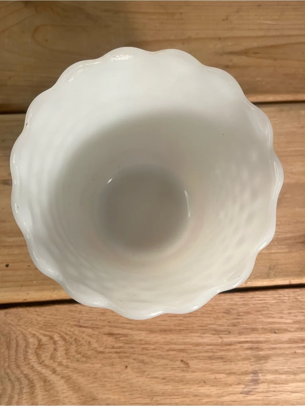 Vintage Fire King Milk Glass Hobnail & Bars Planter Vase Oven Ware 4.5” USA.