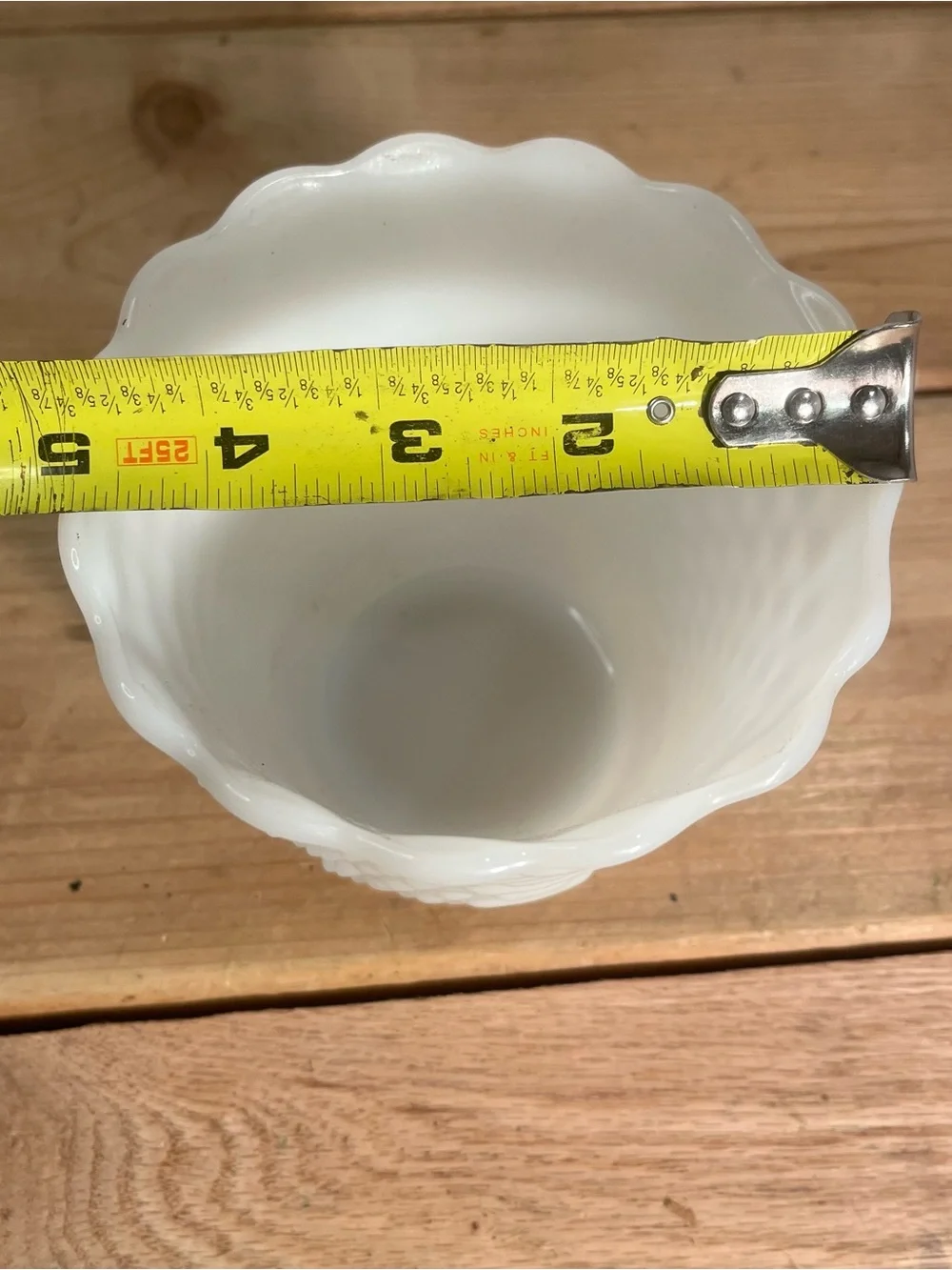 Vintage Fire King Milk Glass Hobnail & Bars Planter Vase Oven Ware 4.5” USA.