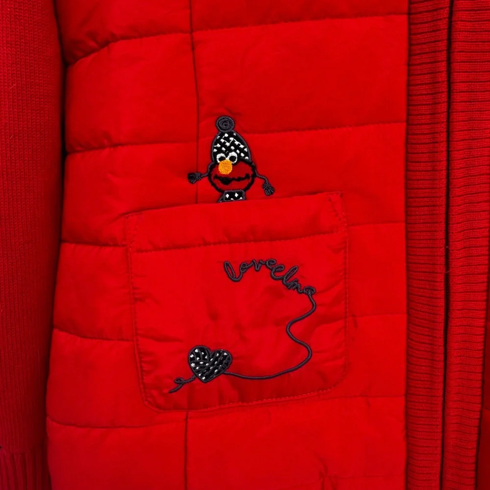 Sesame Street Elmo Puffer Sweater Jacket Kids 90 Red Hybrid Zip Up Kidcore