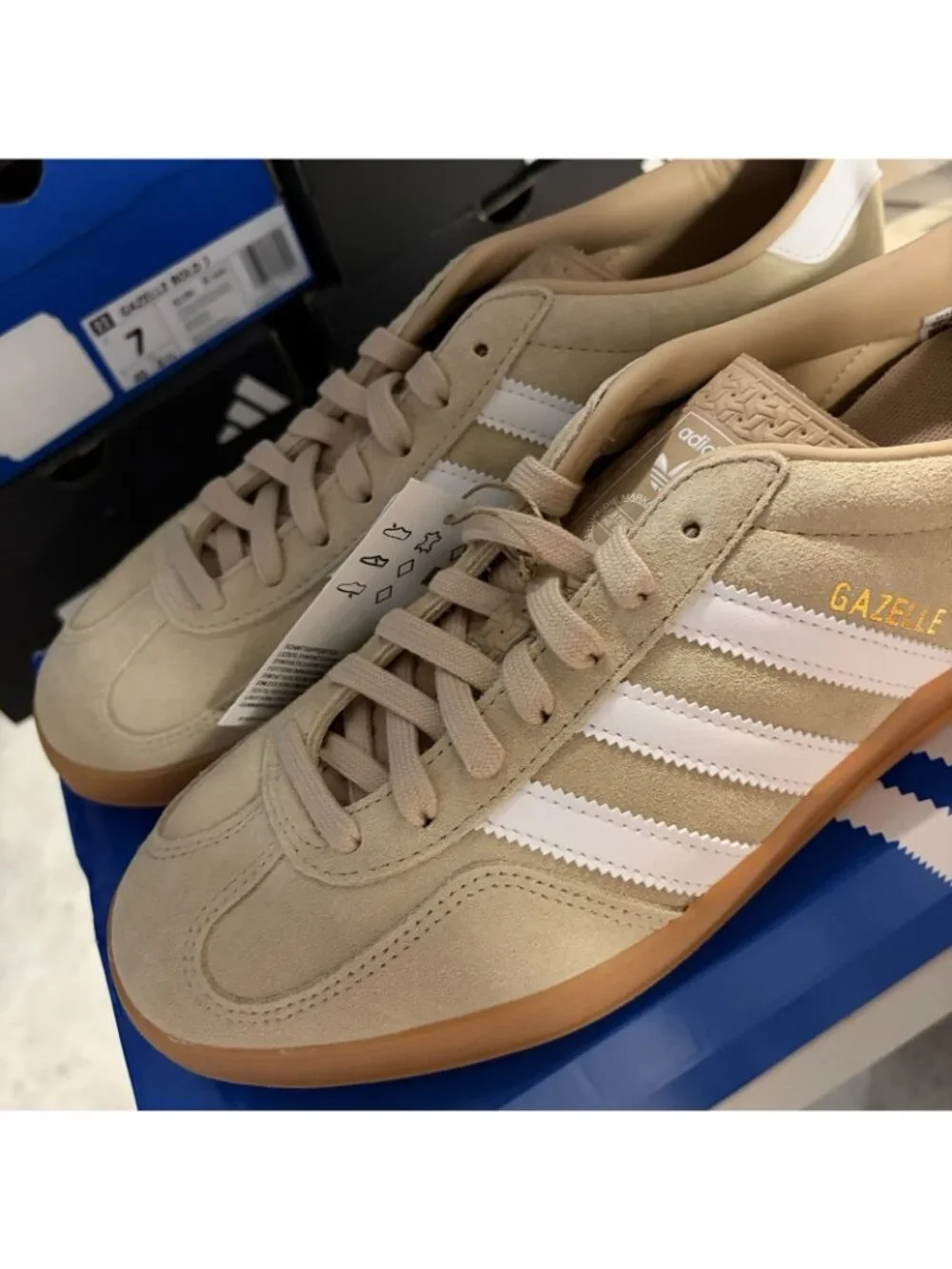 adidas Gazelle Beige and White with Gum Sole