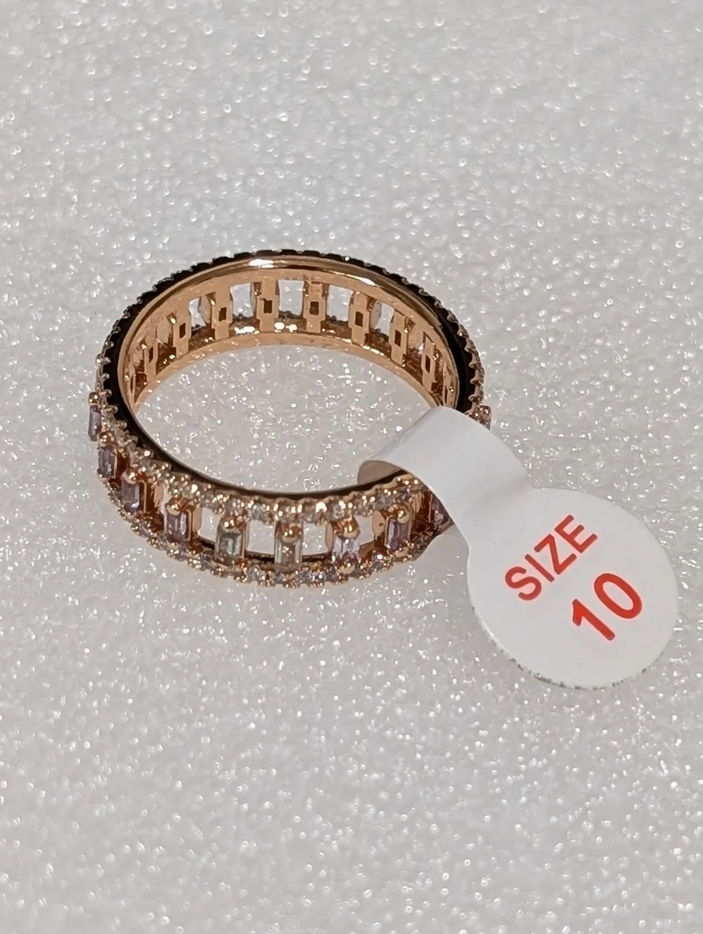 NWT Bomb Party Brilliant Baguette CZ Crystals Rose Gold Plate Eternity Sz10 Ring