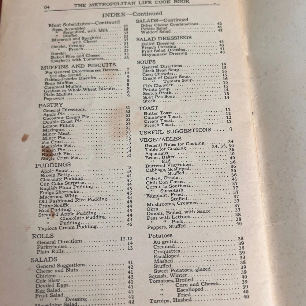 Vintage Metropolitan Life Cook Book Metropolitan Life Insurance Company Booklet