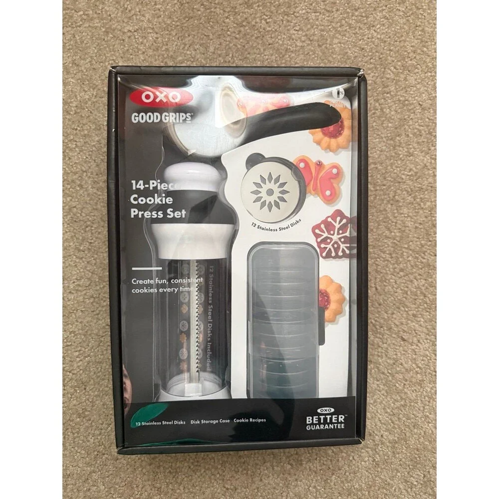 OXO Good Grips 14 Piece Cookie Press Set White & Black NEW Holiday Baking