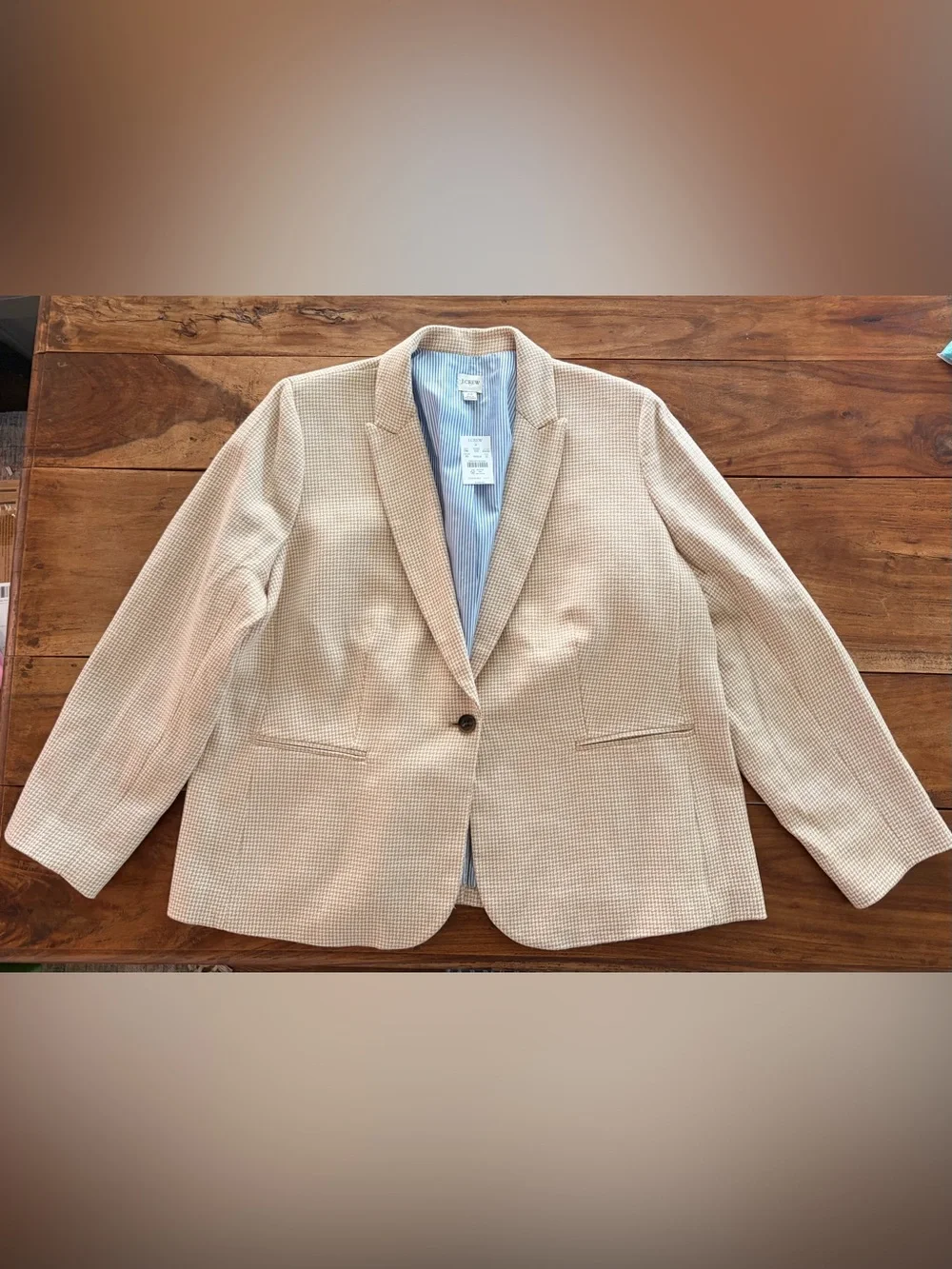 NWT J. Crew Houndstooth Single-Button Blazer Ivory British Khaki Women’s Size 22