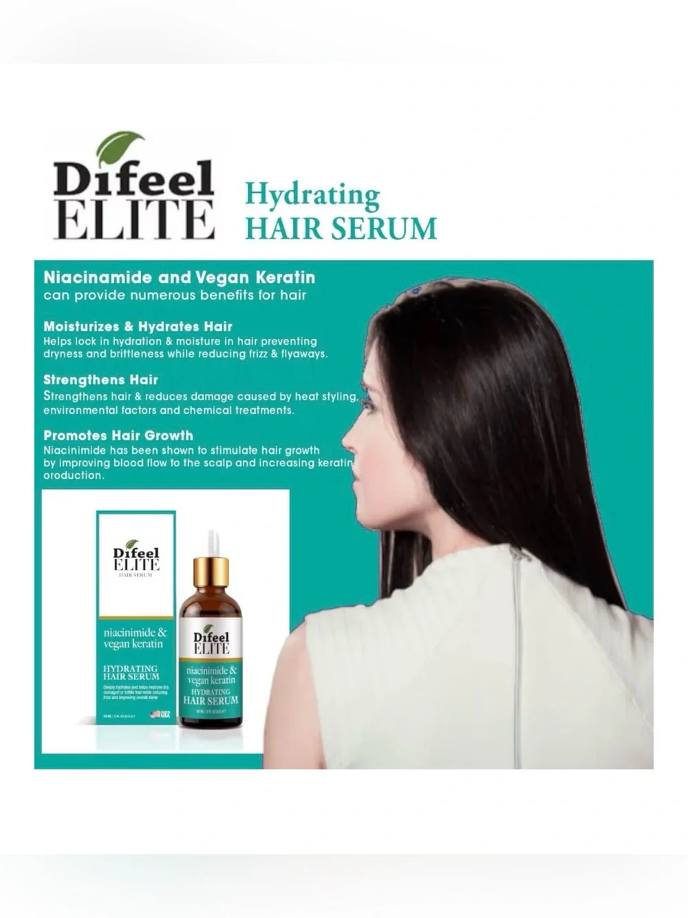 5/$35 NWT Difeel Elite - Vegan Niacinamide + Keratin Hydrating Hair Serum