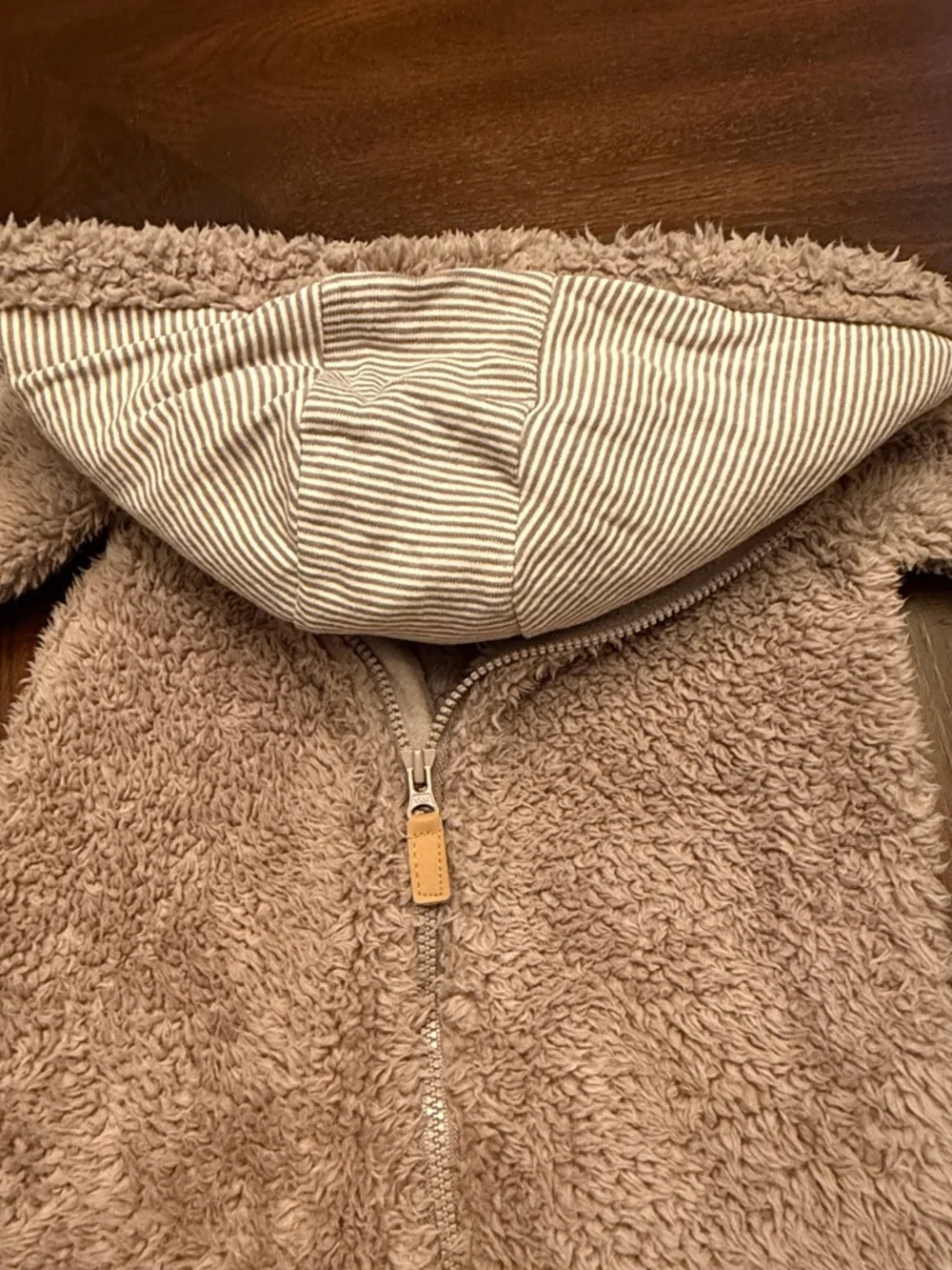 Carter’s Teddy Fleece Bear Hooded Footed Zip Romper Taupe 9M