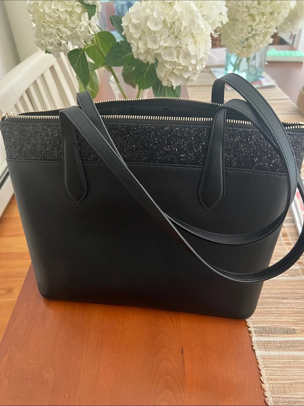 kate spade Black Tote with Glitter Trim