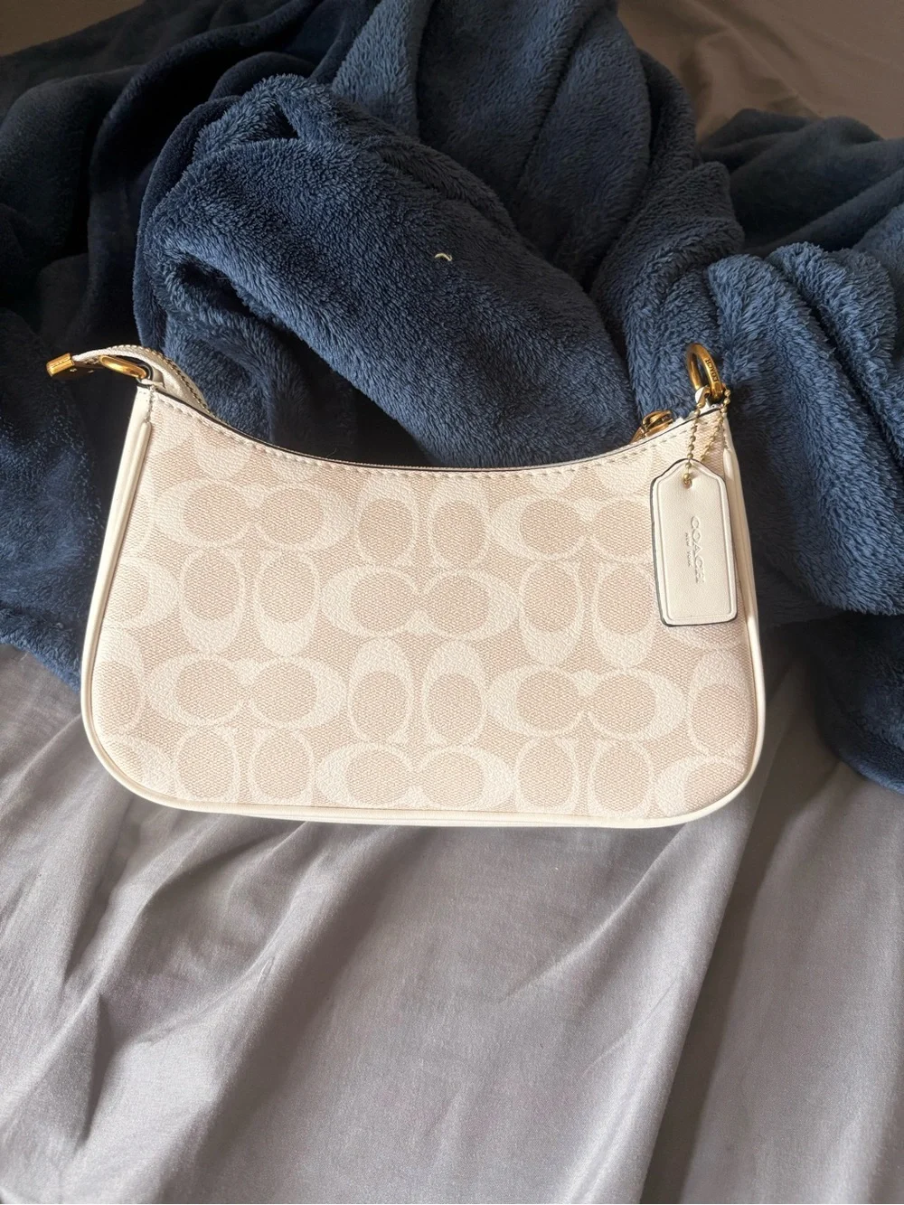 Coach Small Shoulder Bag in Chalk Signature Canvas