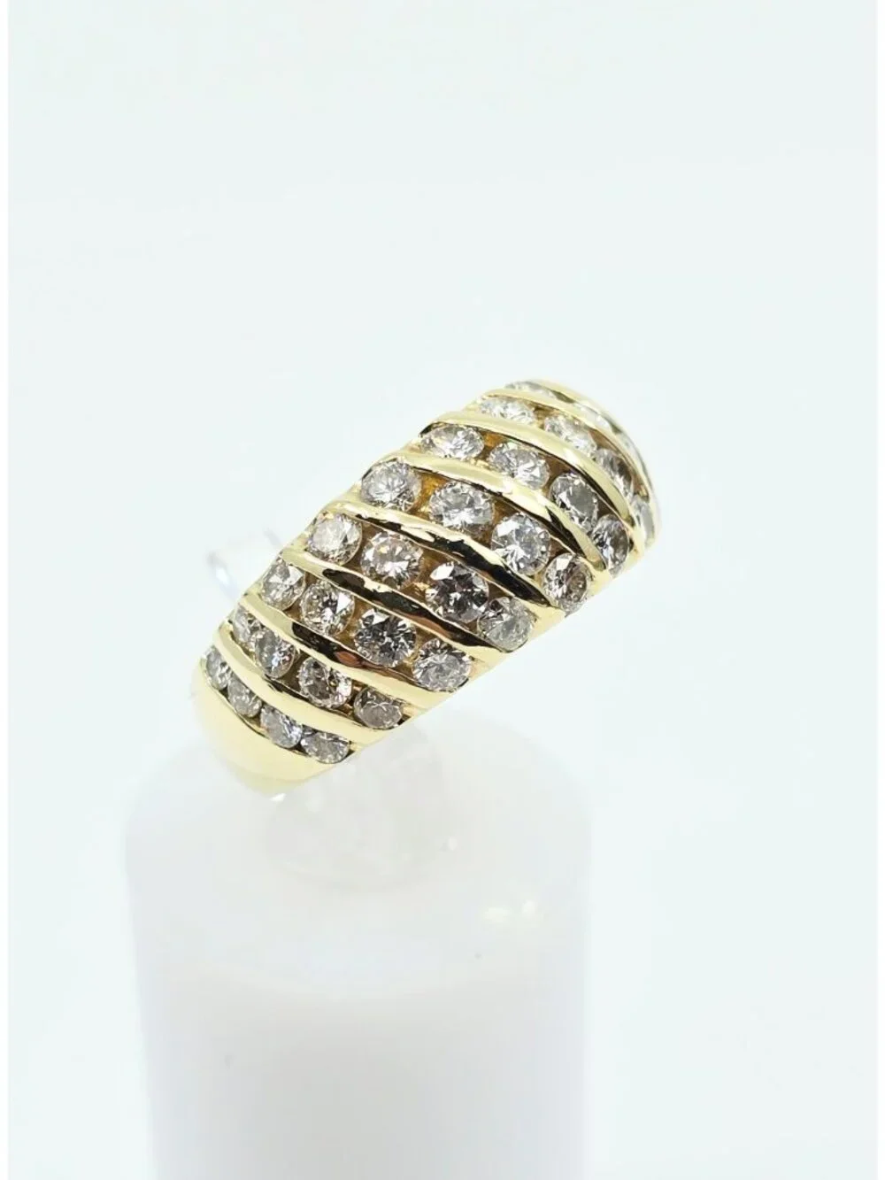 Unique 14K Karat Solid Yellow Gold Designer Round Diamond Cocktail Ring - Size 6