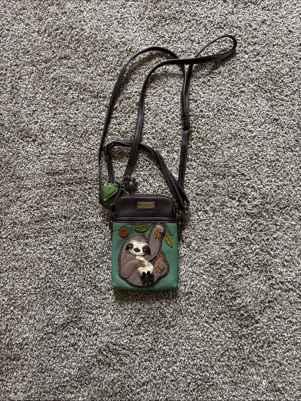 Chala Crossbody Bag Green Brown Sloth Design