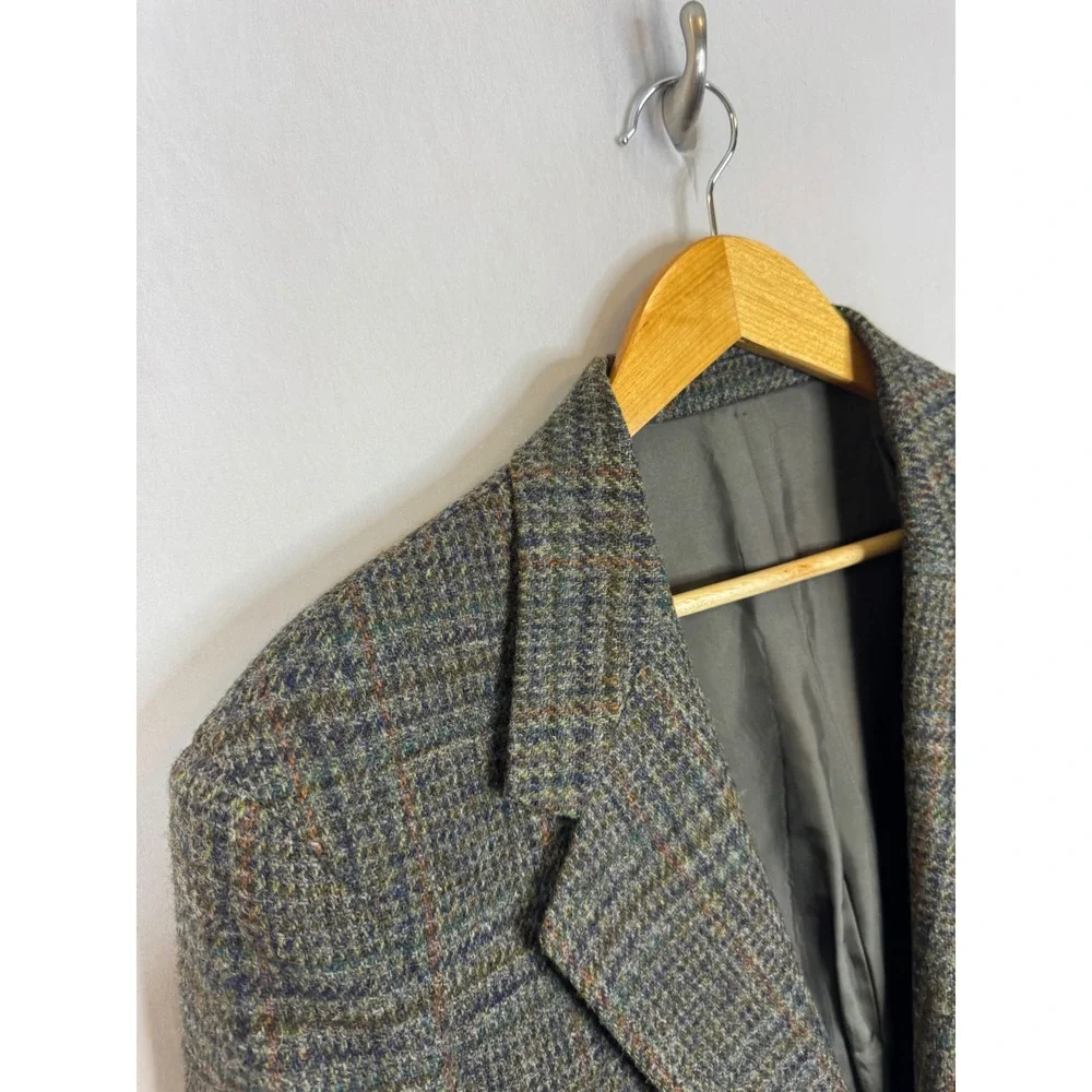 Harris Tweed Mens 40 Regular Glen Plaid Wool Blazer Jacket Green Brown Scotland