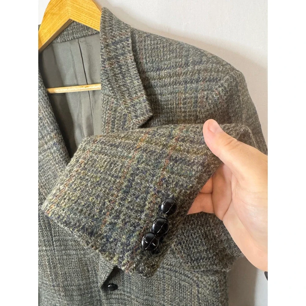 Harris Tweed Mens 40 Regular Glen Plaid Wool Blazer Jacket Green Brown Scotland