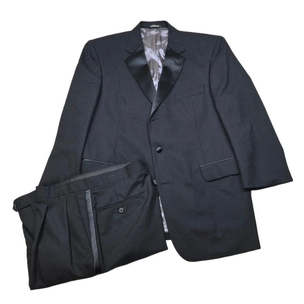 Stafford Tuxedo Suit Set Mens 44R 2 Piece Pants‎ 35x28 Black Jacket Formal Wear