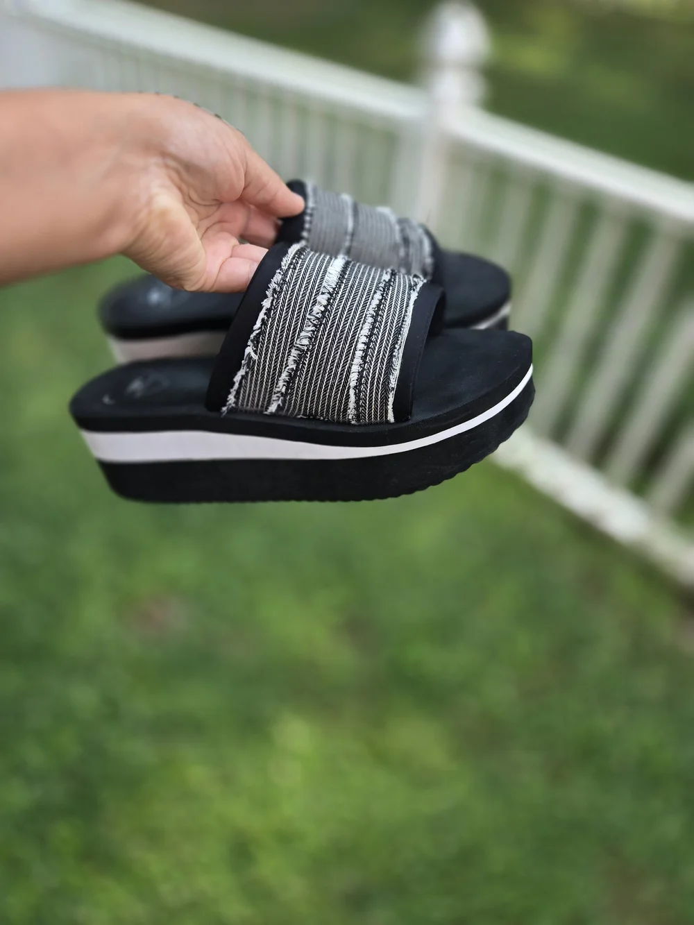Rocket Dog Black and White Striped Platform Slide Sandals
