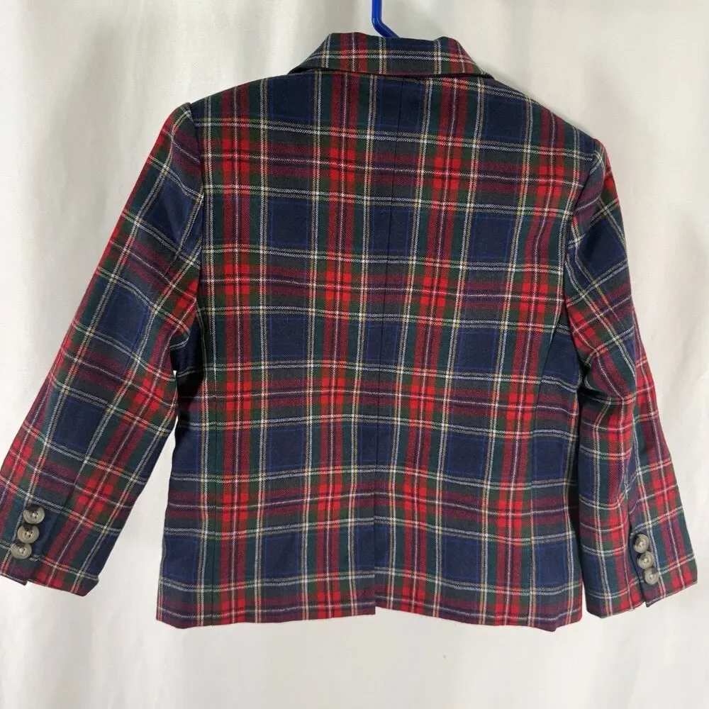 New Janie and Jack Blazer Boys 3 Red Tartan Plaid Button Up Long Sleeve Collared