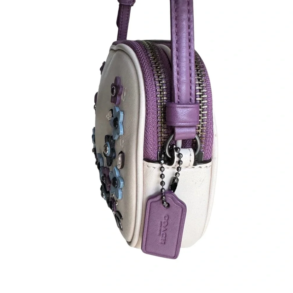 Coach Floral Appliqué Crossbody Bag Off White Purple Leather
