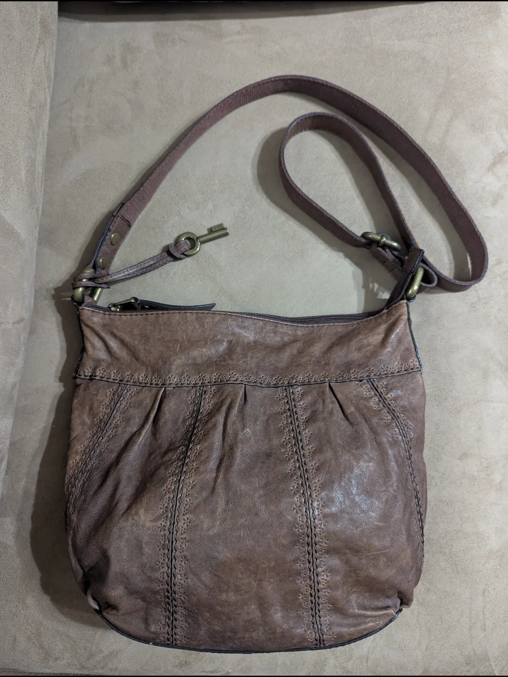 Fossil Talita Hobo Brown Leather Crossbody Bag