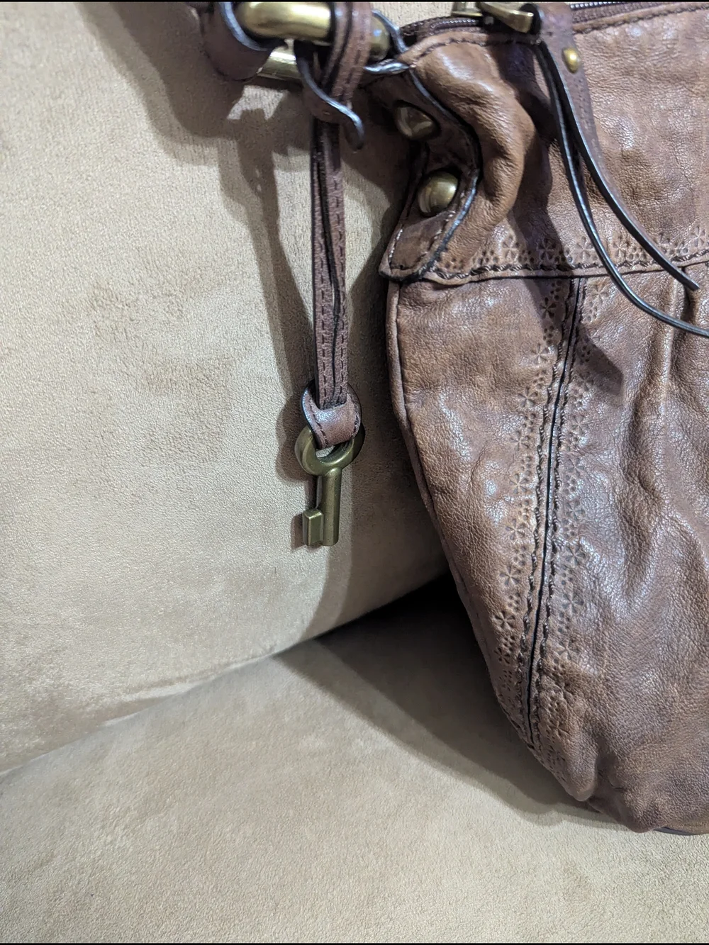 Fossil Talita Hobo Brown Leather Crossbody Bag