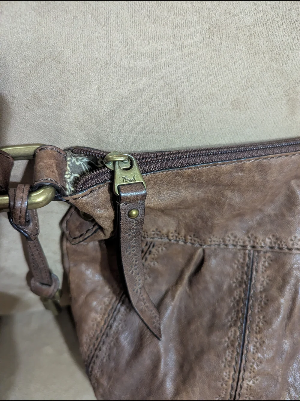 Fossil Talita Hobo Brown Leather Crossbody Bag