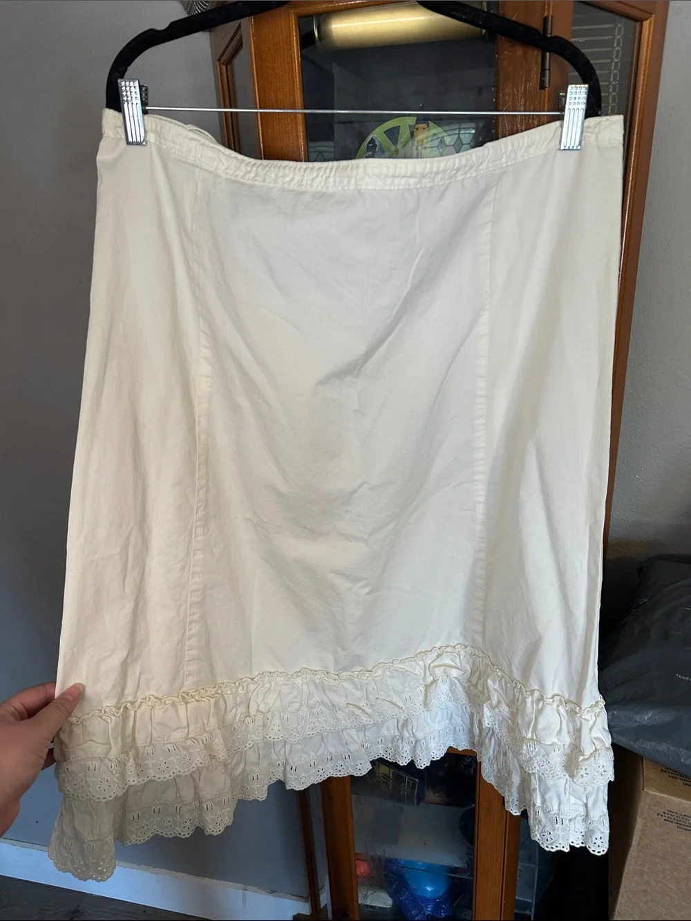 J. Crew Cream A-Line Skirt with Lace Trim