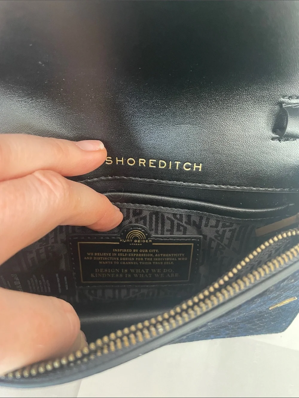 Kurt Geiger Navy Blue Python-Effect Chain Clutch Crossbody Bag Gold Shoreditch