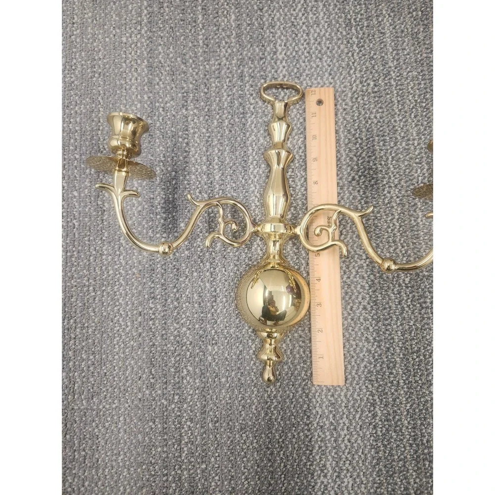Vtg. Brass Two Arm Wall Sconce Candle Holder 12