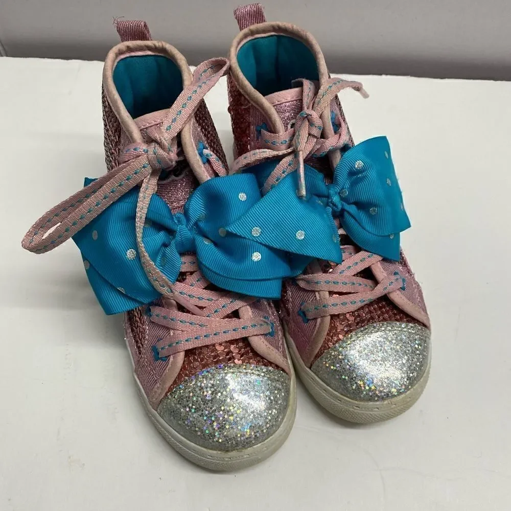 Girls JoJo Siwa pink high top sequin sparkly blue bow sneakers