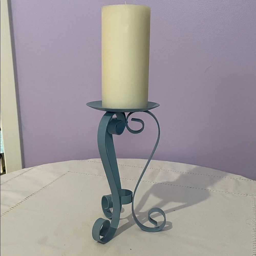Tall Blue Metal Candle pillar Holder