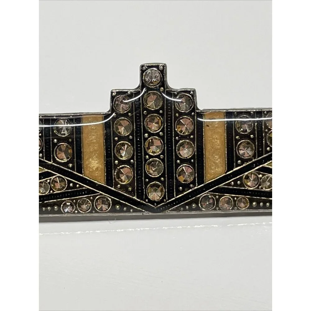 Vtg PIERRE BEX? Style JEWELRY ART DECO Ocean Liner ENAMEL BROOCH Pin Rhinestones