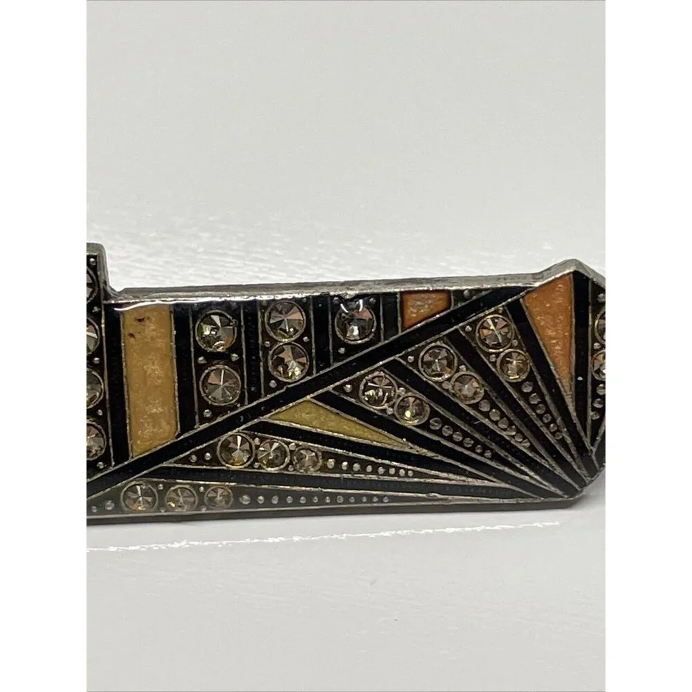 Vtg PIERRE BEX? Style JEWELRY ART DECO Ocean Liner ENAMEL BROOCH Pin Rhinestones
